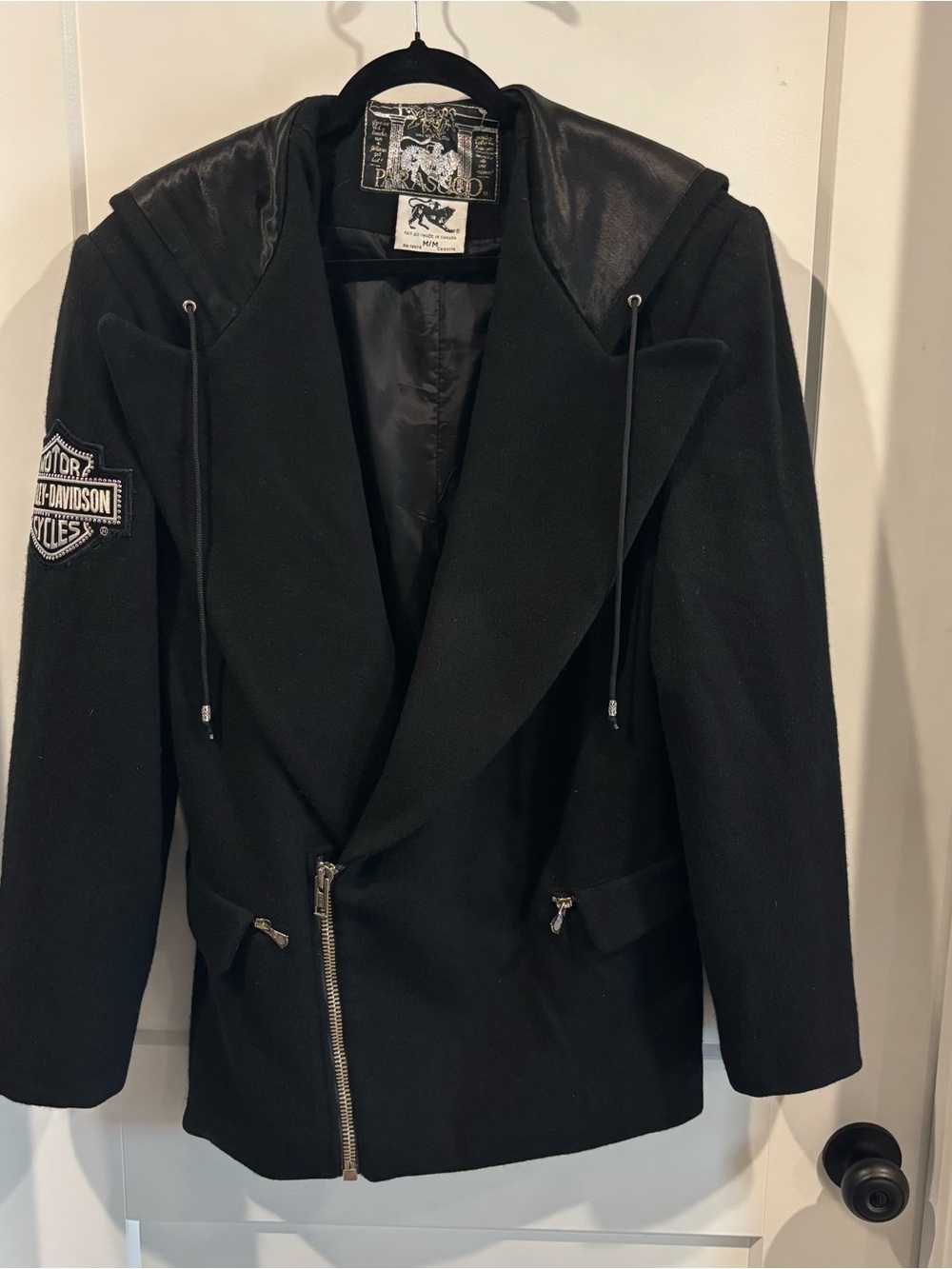 PARASUCO  HARLEY DAVIDSON  Black Hooded Wool Blend Men's Wool Jacket SZ M